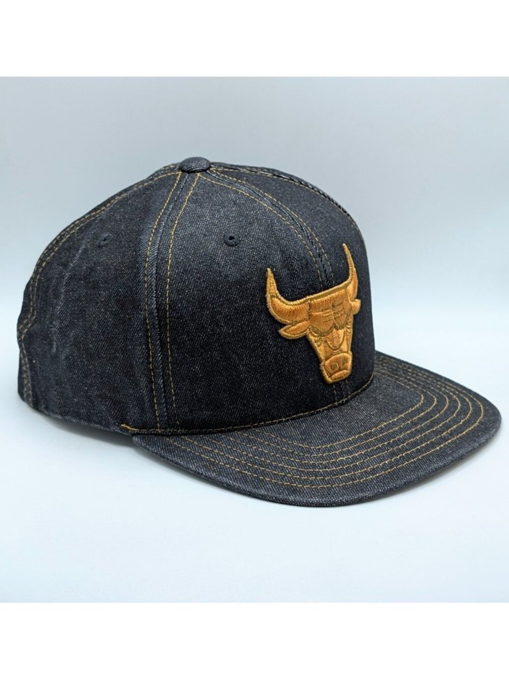 Chicago Bulls Denim American Needle Hat Cap Snapback Dark Blue Gold NBA Jordan